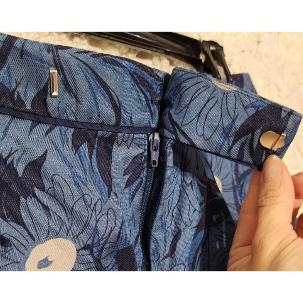 Anthropologie Elevenses‎ Womens Floral Ankle Pants Size 8 Blue Art to Wear
